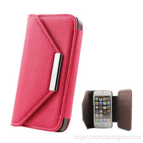 Book Style Leather Cellphone Case for iPhone 5, Magnetic Flap on Top, OEM Orders Welcomed